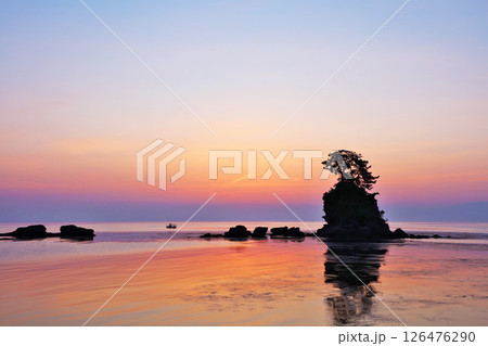 富山県　夜明け前の雨晴海岸 126476290
