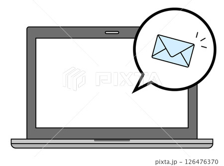 ノートパソコンでメールを受信するイメージイラスト おしゃれ 破線 シンプル ふきだし 126476370