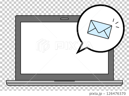 ノートパソコンでメールを受信するイメージイラスト おしゃれ 破線 シンプル ふきだし 126476370