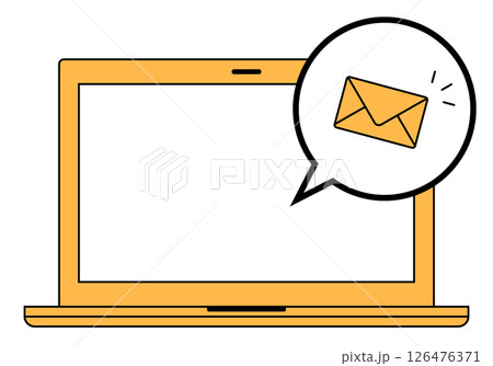 ノートパソコンでメールを受信するイメージイラスト おしゃれ 破線 オレンジ ふきだし 126476371