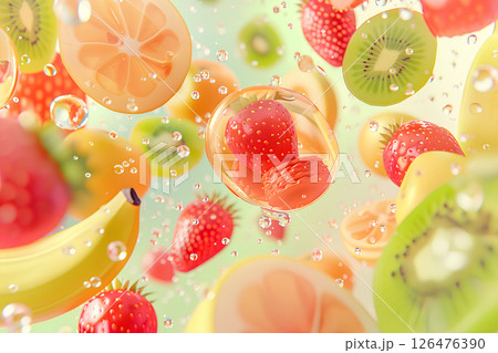 新鮮で美味しいシズル感のある果物の世界(3Dイラスト) 新鮮で美味しいシズル感のある果物の世界(3Dイラスト) 126476390