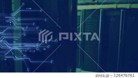 Image of network of connections over server room 126476761