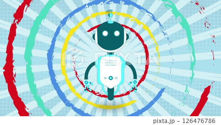 Image of robot icon over colourful circles 126476786