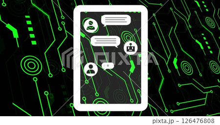 Image of digital data processing and connections with ai chatbot icons 126476808