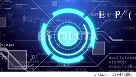 Image of digital data processing over scope on black background 126476896