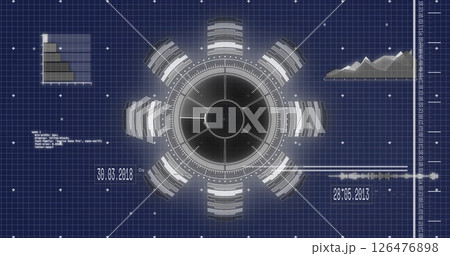 Image of data processing and diagrams on blue background Image of data processing and diagrams on blue background 126476898