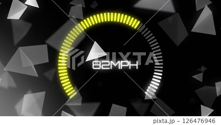 Image of speedometer over white shapes on black background Image of speedometer over white shapes on black background 126476946