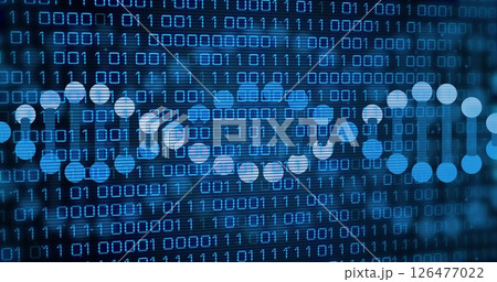 Image of dna strand over data processing on black background Image of dna strand over data processing on black background 126477022