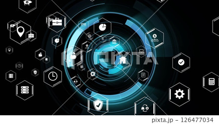 Image of icons and data processing over scope scanning Image of icons and data processing over scope scanning 126477034