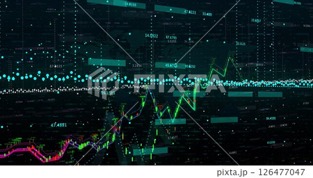 Image of financial data processing over black background 126477047
