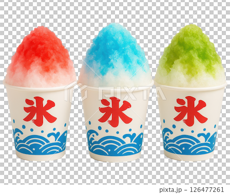 Vibrant Trio of Shaved Ice with Colorful Syrups Vibrant Trio of Shaved Ice with Colorful Syrups 126477261