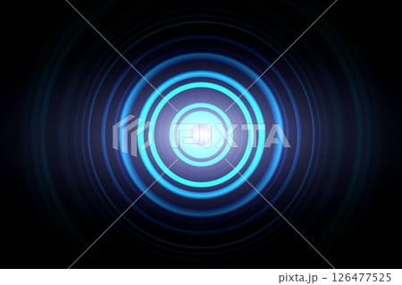 Abstract glowing circle blue light effect with sound waves oscillating background 126477525