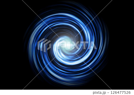 Glowing spiral tunnel with light blue fog on black background 126477526