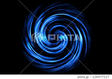 Glowing spiral tunnel with blue smoke on black background. 126477527
