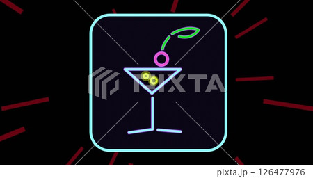 Image of cocktail neon icon in frame over black background 126477976