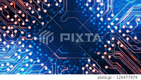Image of circuit board and digital data processing over black background Image of circuit board and digital data processing over black background 126477979