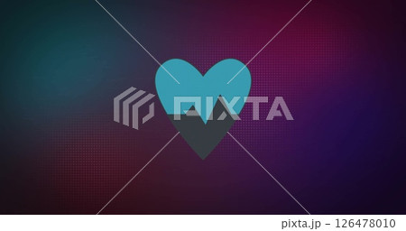 Image of blue and grey heart with moving heartbeat on dark red and grey background Image of blue and grey heart with moving heartbeat on dark red and grey background 126478010