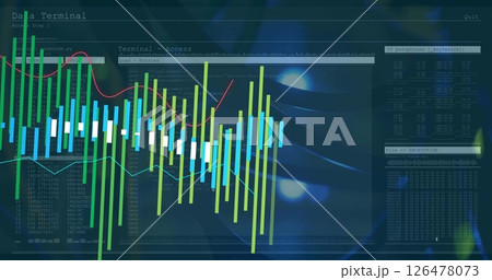 Image of data processing and diagrams over server room Image of data processing and diagrams over server room 126478073