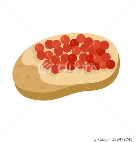 Sandwich with red salmon caviar. A festive snack. Vector illustration of food isolated on a white background. Sandwich with red salmon caviar. A festive snack. Vector illustration of food isolated on a white background. 126478743