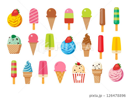 Ice cream set many flavors for summer background. 126478896