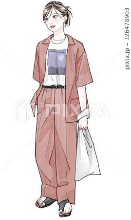 ブラウンのセットアップを着ている女性 126478903