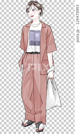 ブラウンのセットアップを着ている女性 126478903