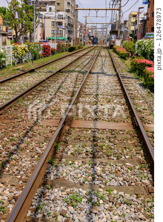 都電荒川線の小さな踏切周辺の風景 126478973