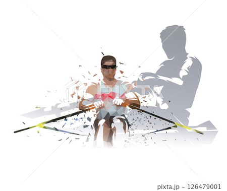Rowing, group of athletes rows, isolated vector illustrations. Water sport 126479001