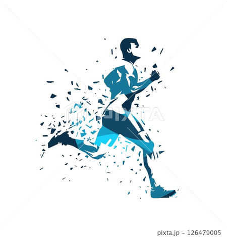 Run, running man, abstract blue isolated vector silhouette. Athletics logo, track and field 126479005