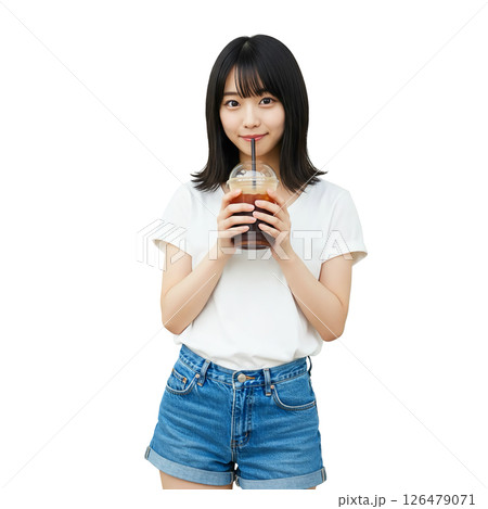 アイスコーヒーを持つ女性の写真素材 126479071