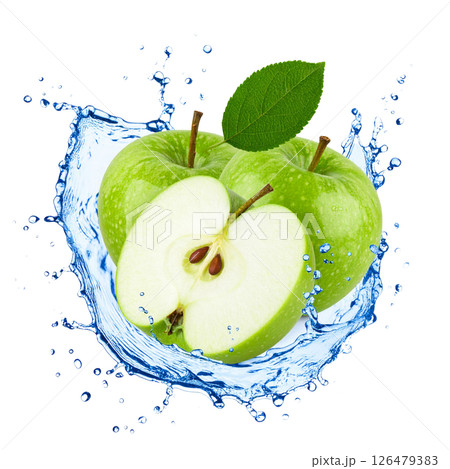 Fresh green apple with a refreshing water splash Fresh green apple with a refreshing water splash 126479383