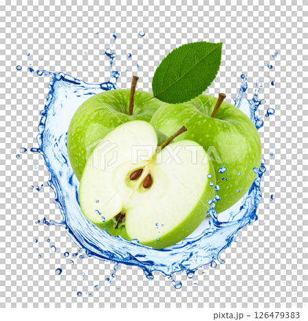 Fresh green apple with a refreshing water splash Fresh green apple with a refreshing water splash 126479383