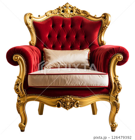 Vintage red leather armchair isolated on white, classic antique style furniture design 126479392
