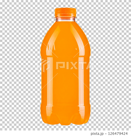 A cold, fresh orange juice in a plastic bottle, isolated on white 126479424