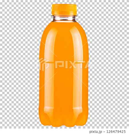 A cold, fresh orange juice in a plastic bottle, isolated on white 126479425