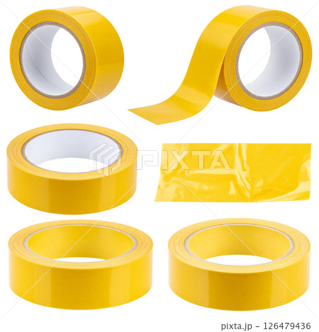 Golden reflective ribbon circle symbol isolated on white background 126479436