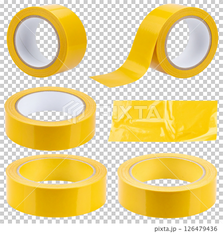 Golden reflective ribbon circle symbol isolated on white background 126479436