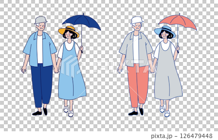 夏の散歩シニア夫婦セット 夏の散歩シニア夫婦セット 126479448