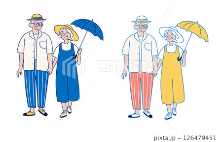 夏の散歩シニア夫婦セット 126479451
