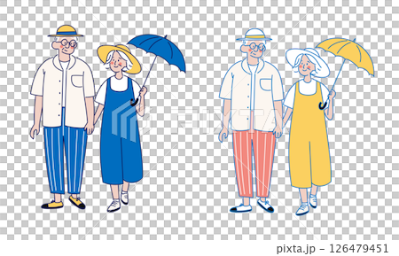 Summer walk senior couple set 126479451