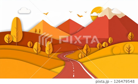 Vector cartoon illustration of a winter landscape with trees and mountains, perfect for nature art Vector cartoon illustration of a winter landscape with trees and mountains, perfect for nature art 126479548
