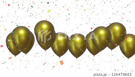 Image of confetti falling over golden balloons 126479683