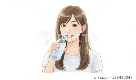 熱中症対策で水を飲む若い女性 126480049