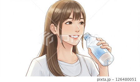 熱中症対策で水を飲む若い女性 126480051