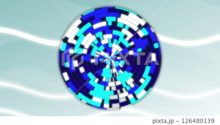 Image of blue shapes moving over white lines Image of blue shapes moving over white lines 126480139