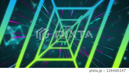 Image of colourful shapes moving over molecules Image of colourful shapes moving over molecules 126480147