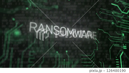 RANSOMWARE text over binary code and digital data image 126480190