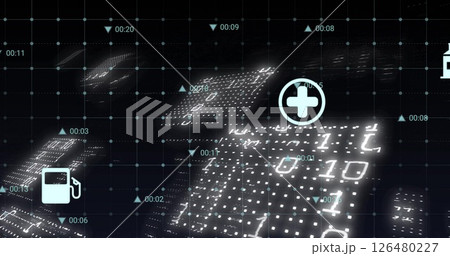 Image of network of connections over ecology icons and data 126480227