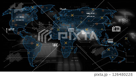 Image of network of connections over world map Image of network of connections over world map 126480228