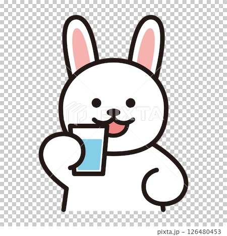 A simple illustration of a rabbit drinking water 126480453